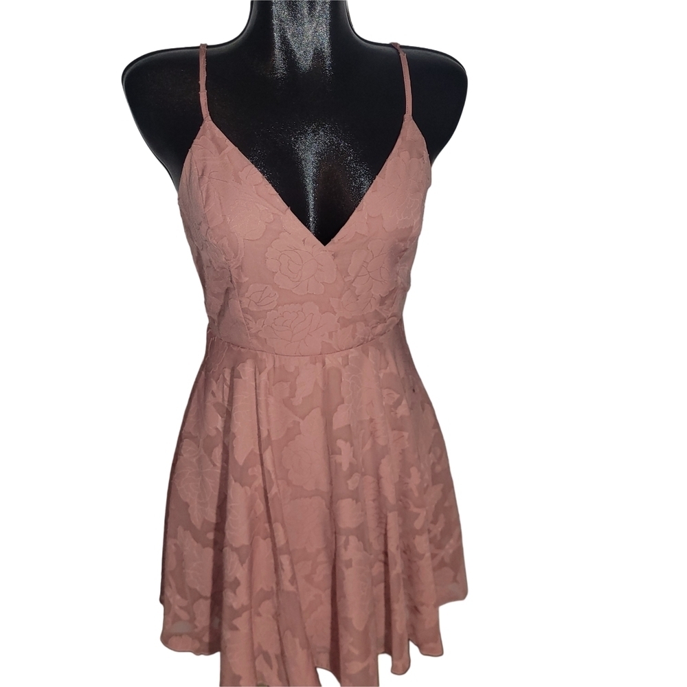 Shein Pink Floral Patterned Spaghetti Strap Dress S